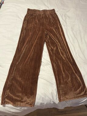 Altar'd State Wide Leg Velvet Ribbed Pants in Brown